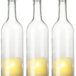 3er-Set Deko-Glasflasche mit LED-Kerze und beweglicher Flamme, Timer