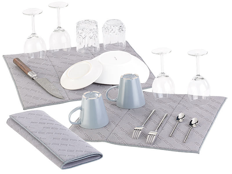Weiche Mikrofaser-Abtropfmatte, saugfähig, grau, 40 x 50 cm, 3er-Set Weiche Mikrofaser-Abtropfmatte, saugfähig, grau, 40 x 50 cm, 3er-Set