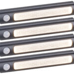 4er-Set Batterie-LED-Schrankleuchten, PIR- & Lichtsensor, 0,6W, 3000 K