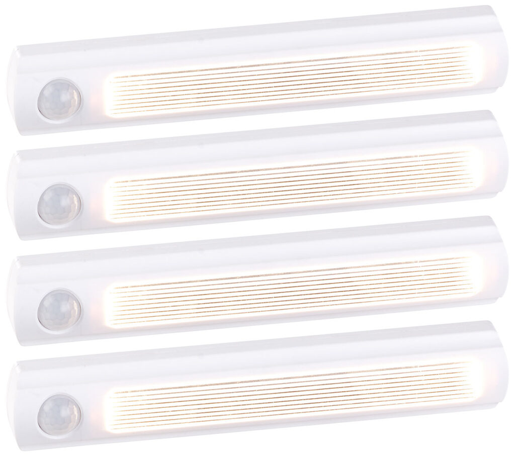 4er-Set Batterie-LED-Schrankleuchten, PIR- & Lichtsensor, 6000K, 0,6 W 4er-Set Batterie-LED-Schrankleuchten, PIR- & Lichtsensor, 6000K, 0,6 W