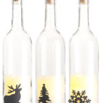 3er-Set Deko-Glasflasche, LED-Kerze, bewegliche Flamme, diverse Motive