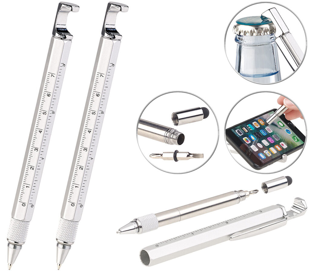 7in1-Kugelschreiber mit Touchpen, Schraubendreher & mehr, 2er-Set 7in1-Kugelschreiber mit Touchpen, Schraubendreher & mehr, 2er-Set
