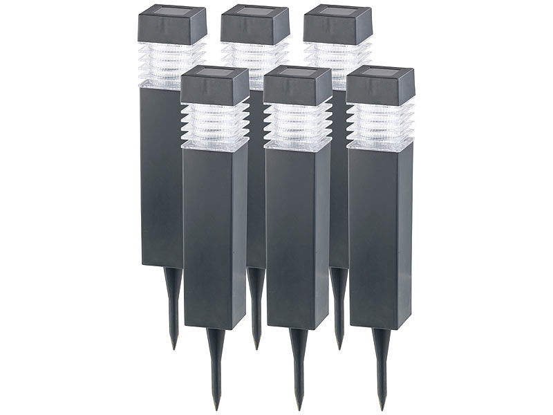 6er-Set moderne Solar-LED-Wegeleuchten mit Dämmerungs-Sensor 6er-Set moderne Solar-LED-Wegeleuchten mit Dämmerungs-Sensor