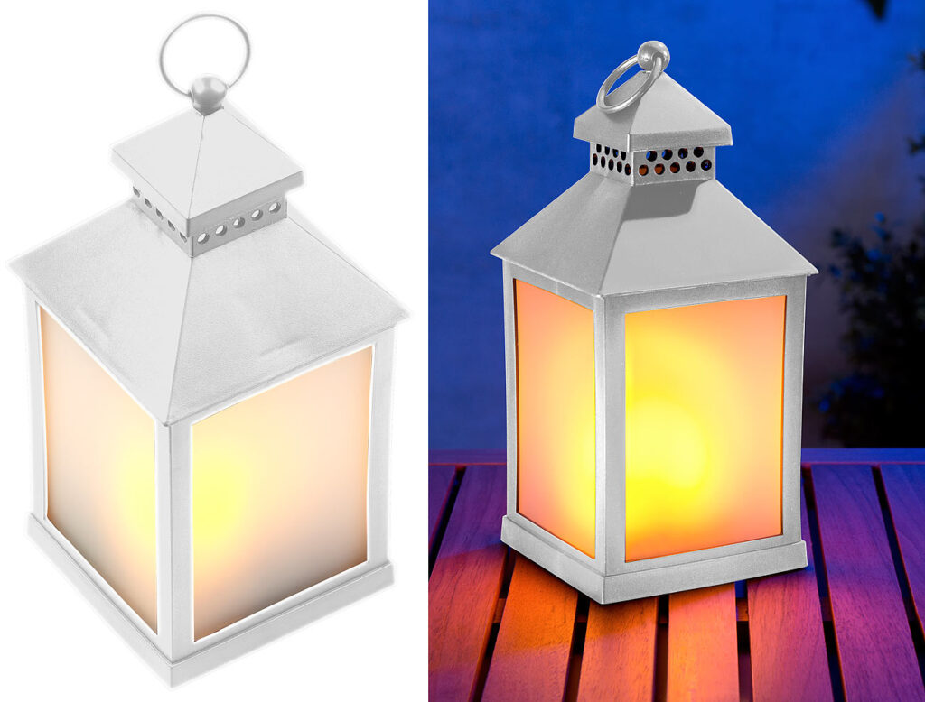 LED-Laterne mit realistischem Flammenspiel und Timer, weiss LED-Laterne mit realistischem Flammenspiel und Timer, weiss