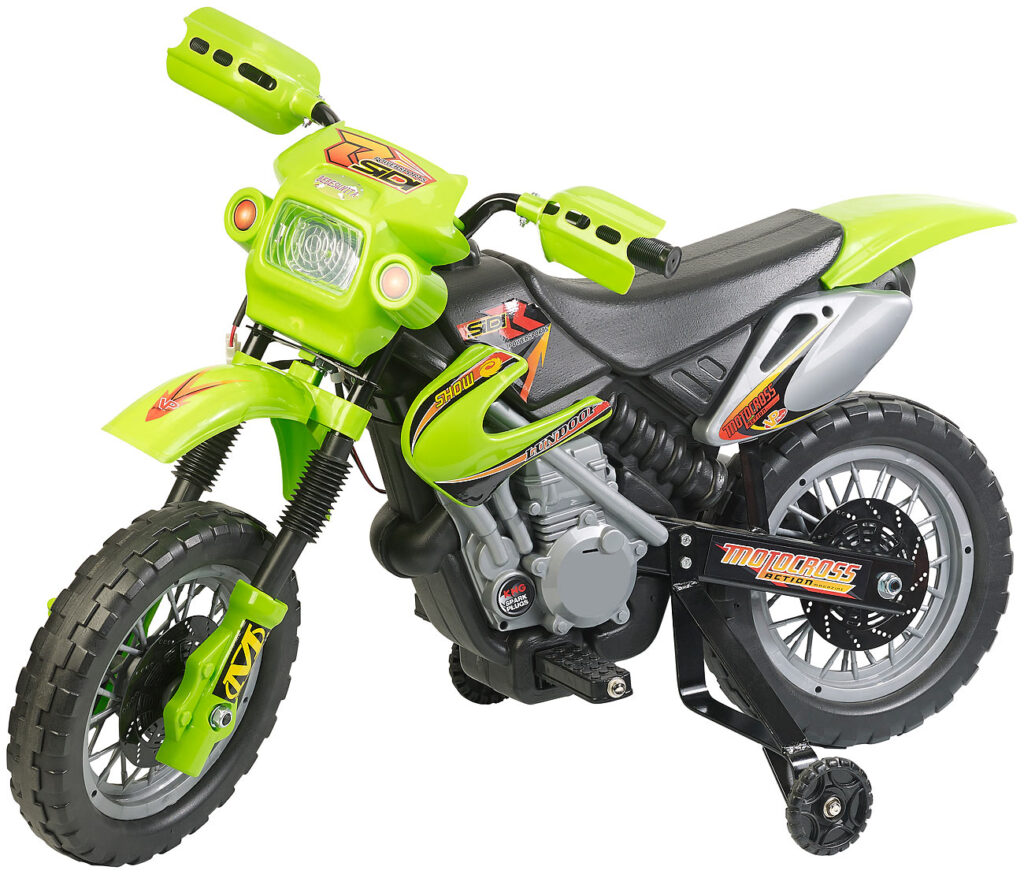 Kinder-Elektromotorrad mit Stützrädern, Licht- & Sound-Effekte, 3 km/h Kinder-Elektromotorrad mit Stützrädern, Licht- & Sound-Effekte, 3 km/h