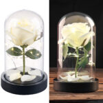Edle Kunst-Rose mit LED-Beleuchtung in Echtglas-Kuppel, weiss