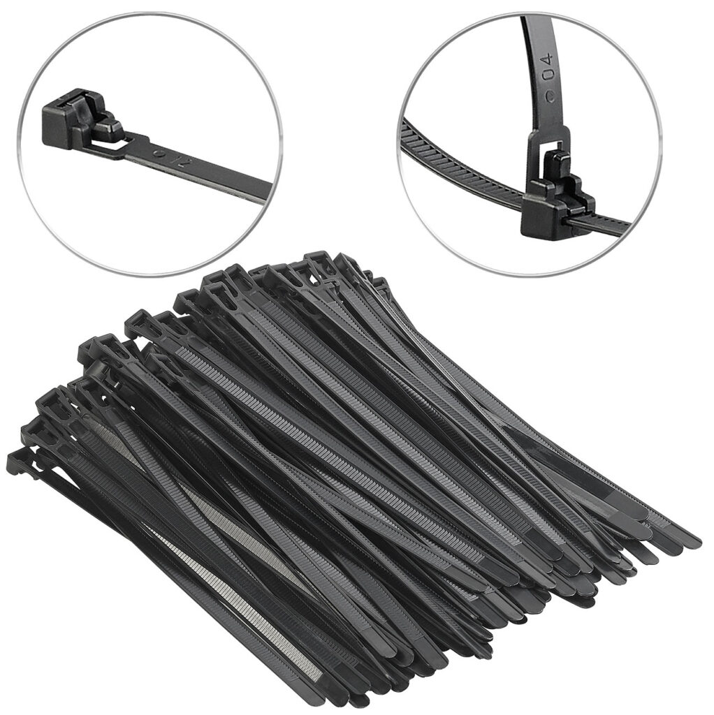 100er-Set wiederverschliessbare Kabelbinder, schwarz, 200 x 7,6 mm 100er-Set wiederverschliessbare Kabelbinder, schwarz, 200 x 7,6 mm