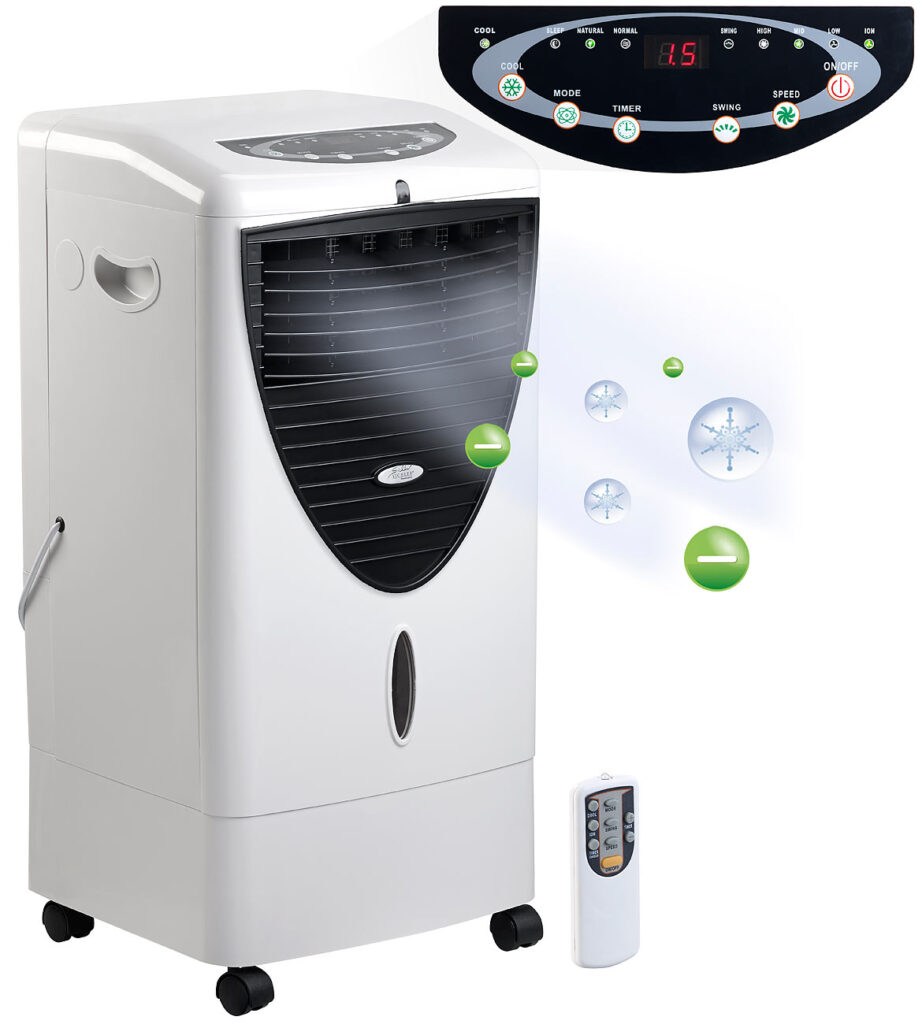 Verdunstungs-Luftkühler mit Oszillation & Ionisator, 20 Liter, 150 W Verdunstungs-Luftkühler mit Oszillation & Ionisator, 20 Liter, 150 W