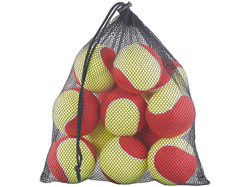 12er-Set Tennisbälle, 77 mm für Jugend & Beginner, gelb-rot, Tragenetz 12er-Set Tennisbälle, 77 mm für Jugend & Beginner, gelb-rot, Tragenetz