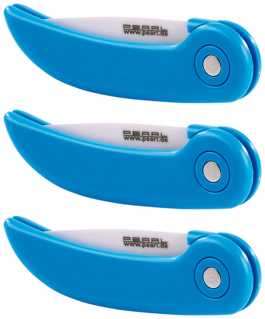 3er-Set Keramik-Klappmesser, ergonomischer Griff, 7,5 cm Klingenlänge 3er-Set Keramik-Klappmesser, ergonomischer Griff, 7,5 cm Klingenlänge