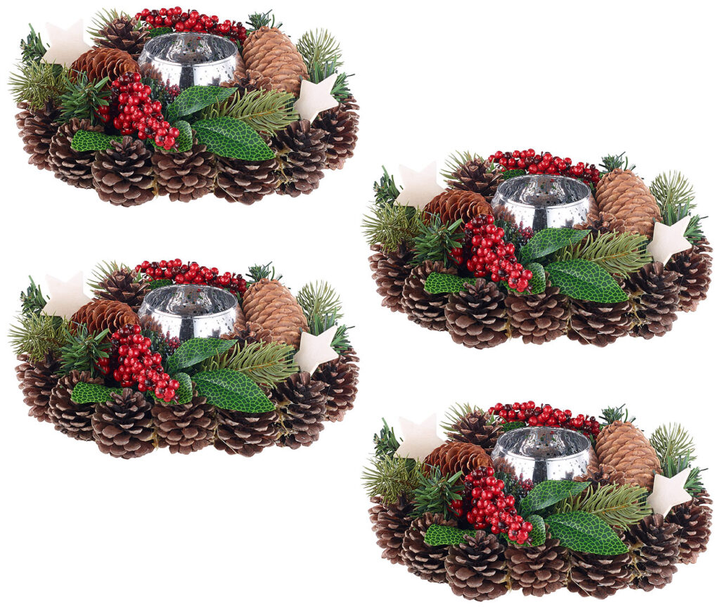 4er-Set Weihnachts- & Adventsgesteck, handgefertigt, 23 cm 4er-Set Weihnachts- & Adventsgesteck, handgefertigt, 23 cm