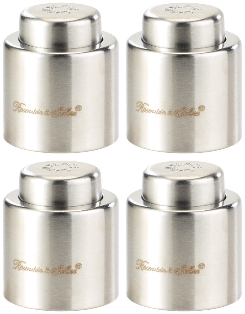 Verschluss für Sekt-u. Champagnerflaschen aus gebürstetem Stahl, 4erSet Verschluss für Sekt-u. Champagnerflaschen aus gebürstetem Stahl, 4erSet