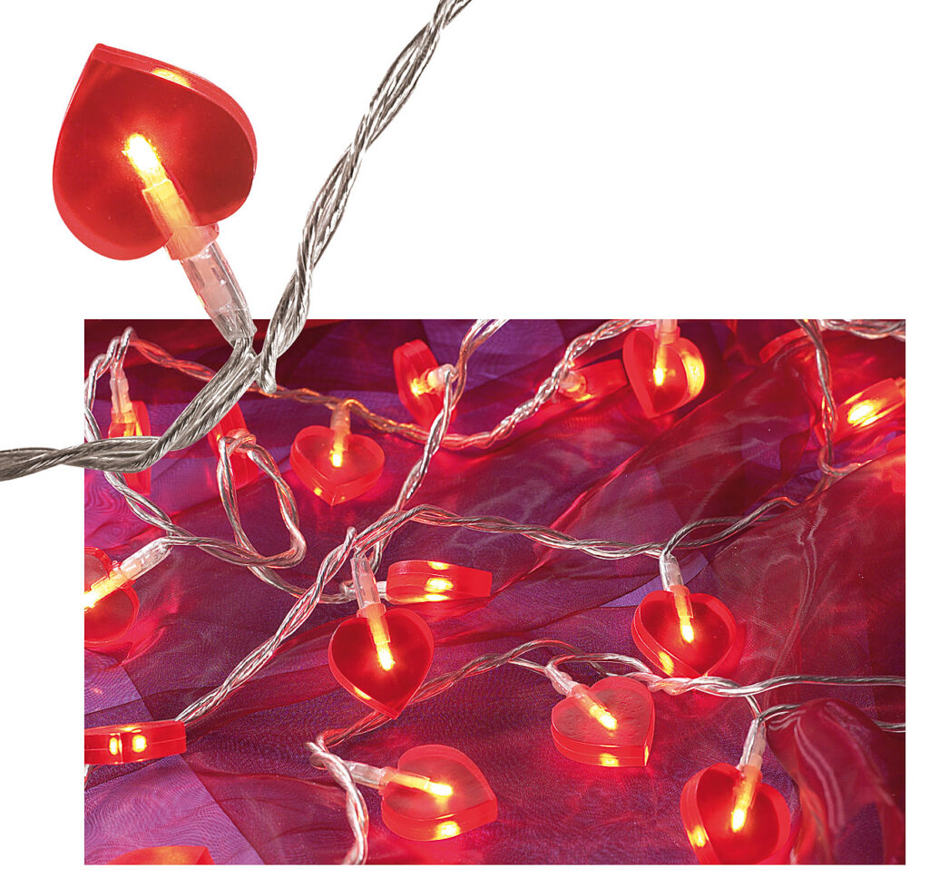 Motiv-Lichterkette „Love“, 20rote Herzen, 3m