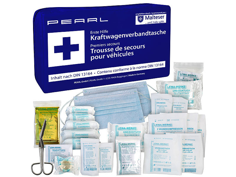 Marken-KFZ-Verbandstasche, geprüft nach DIN13164 (2022) Marken-KFZ-Verbandstasche, geprüft nach DIN13164 (2022)