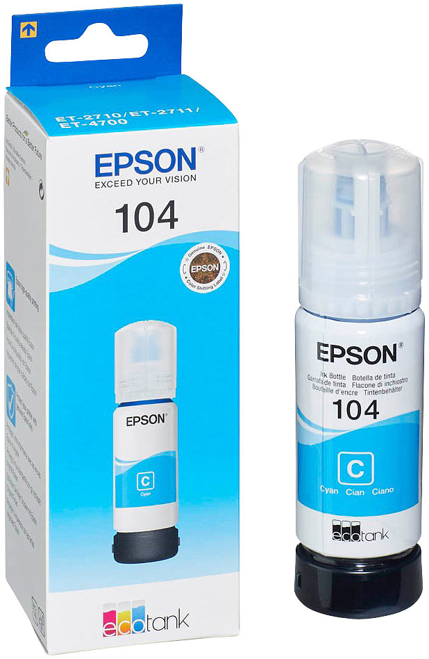 Epson 104, Tinte cyan, C13T00P240, bis zu 7500 Seiten Epson 104, Tinte cyan, C13T00P240, bis zu 7500 Seiten