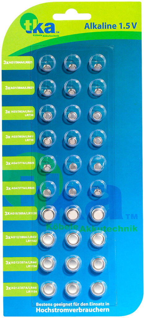 Knopfzellen, 30er-Sparpaket, LR41 / LR43 / LR44 / LR621 / LR626 / LR1130 Knopfzellen, 30er-Sparpaket, LR41 / LR43 / LR44 / LR621 / LR626 / LR1130