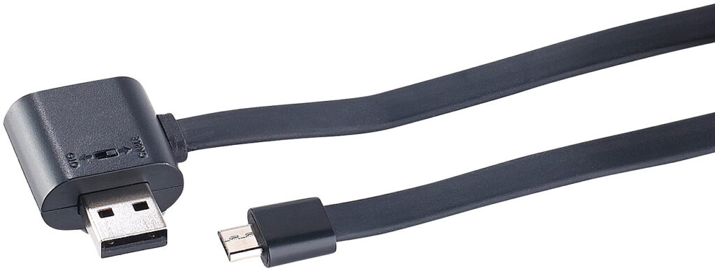 Micro-USB-Lade- & Daten-Flachkabel mit durchgeschleiftem USB-Port, OTG Micro-USB-Lade- & Daten-Flachkabel mit durchgeschleiftem USB-Port, OTG