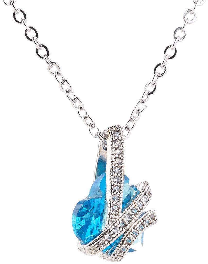 Halskette mit blauem Zirkonia-Herzanhänger und Schmucksteinen, 45 cm Halskette mit blauem Zirkonia-Herzanhänger und Schmucksteinen, 45 cm
