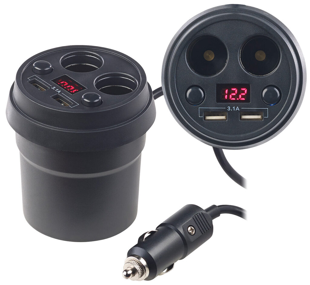4-fach-Kfz-Verteiler mit je 2x 12-/24-V- & USB-Port (3,1 A), 80 Watt 4-fach-Kfz-Verteiler mit je 2x 12-/24-V- & USB-Port (3,1 A), 80 Watt