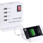 USB-Netzteil mit Smartphone-Ablage, 4 Ports: 2x 2,1 A, 2x 1A