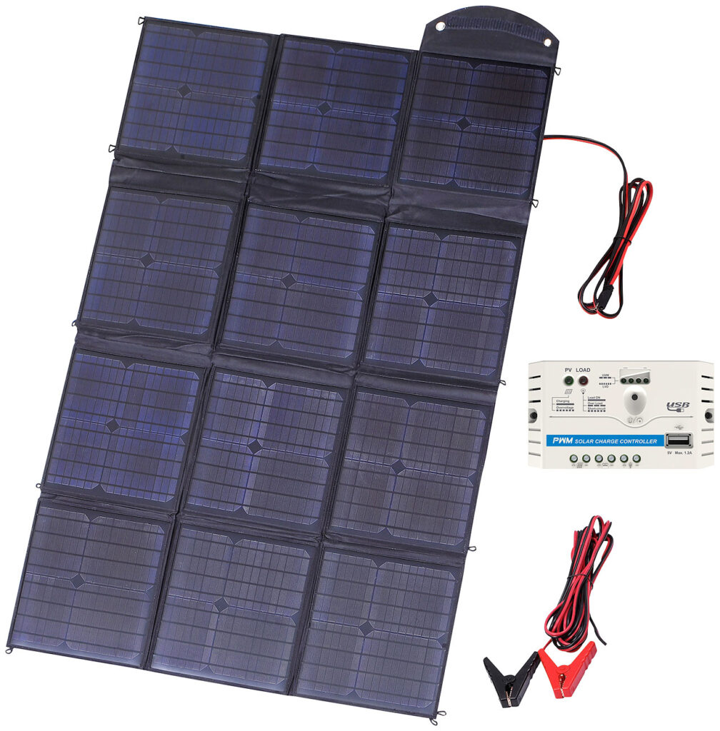 Mobiles, faltbares Solarpanel mit 12 monokristallinen Zellen, 150 Watt Mobiles, faltbares Solarpanel mit 12 monokristallinen Zellen, 150 Watt