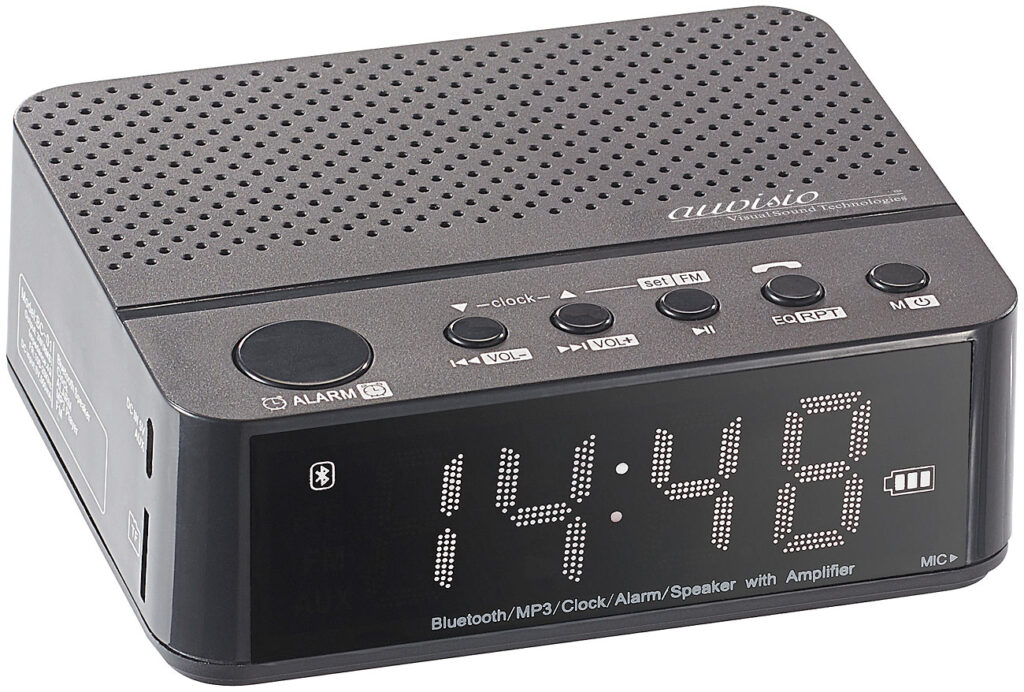 4in1-Wecker mit Bluetooth, FM-Radio, AUX & microSD-Steckplatz, 8 Watt 4in1-Wecker mit Bluetooth, FM-Radio, AUX & microSD-Steckplatz, 8 Watt