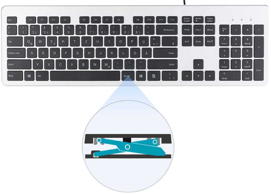 USB-Voll-Tastatur, Super-Slim mit Scissor-Tasten, Ziffernblock, flach USB-Voll-Tastatur, Super-Slim mit Scissor-Tasten, Ziffernblock, flach