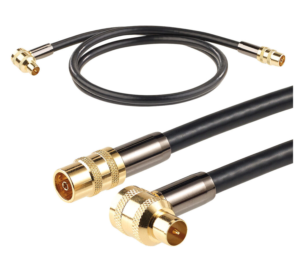 Premium-HDTV-Antennenkabel, Koaxial-Stecker, 90°-Winkel, 1 m, 105 dB Premium-HDTV-Antennenkabel, Koaxial-Stecker, 90°-Winkel, 1 m, 105 dB
