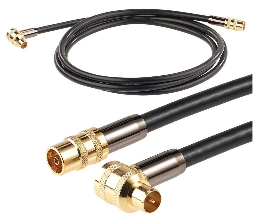 Premium-HDTV-Antennenkabel, Koaxial-Stecker, 90°-Winkel, 2 m, 105 dB Premium-HDTV-Antennenkabel, Koaxial-Stecker, 90°-Winkel, 2 m, 105 dB