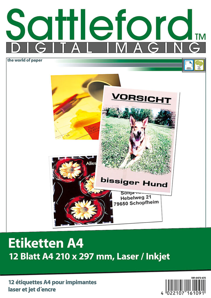 12 Etiketten A4 210×297 mm für Laser/Inkjet