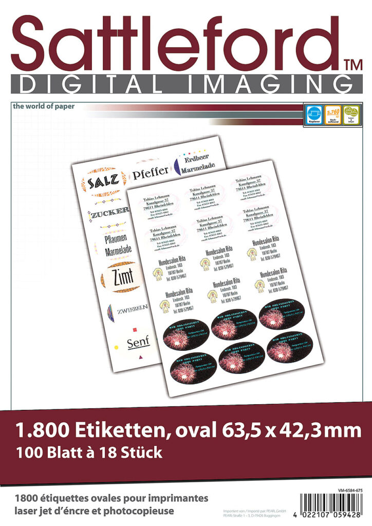 1800 Etiketten oval 63,5 x 42,3mm für Laser/Inkjet 1800 Etiketten oval 63,5 x 42,3mm für Laser/Inkjet
