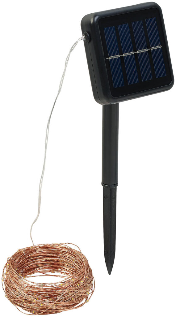 Solar-Lichterkette aus Kupferdraht, 300 warmweisse LEDs, 8 Modi, 32 m Solar-Lichterkette aus Kupferdraht, 300 warmweisse LEDs, 8 Modi, 32 m