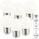 6er-Set LED-Lampen E27, Retro, G45, 1 Watt (ersetzt 10 Watt), 50 lm, weiss