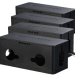 4er-Set Kabel- & Steckdosen-Box mit Kabelschlitzen, Belüftung, schwarz
