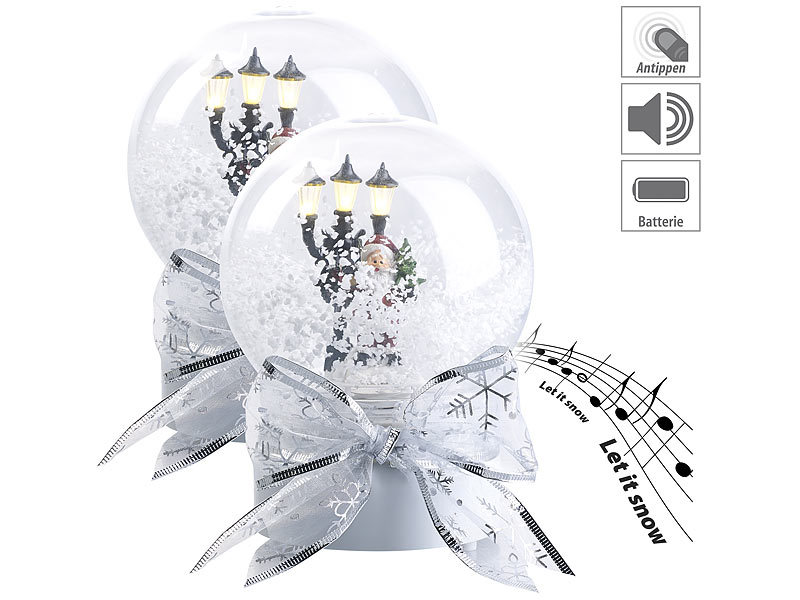 2er-Set Schneekugeln mit singendem Weihnachtsmann, LED-Laterne 2er-Set Schneekugeln mit singendem Weihnachtsmann, LED-Laterne