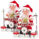 2er-Set Singender Schlagzeuger-Weihnachtsmann mit LED-Lichtershow