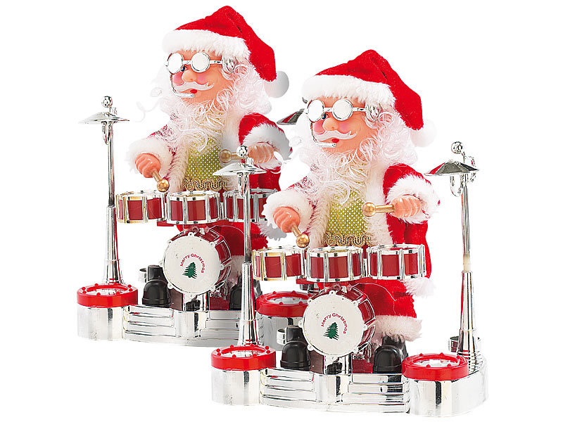 2er-Set Singender Schlagzeuger-Weihnachtsmann mit LED-Lichtershow 2er-Set Singender Schlagzeuger-Weihnachtsmann mit LED-Lichtershow