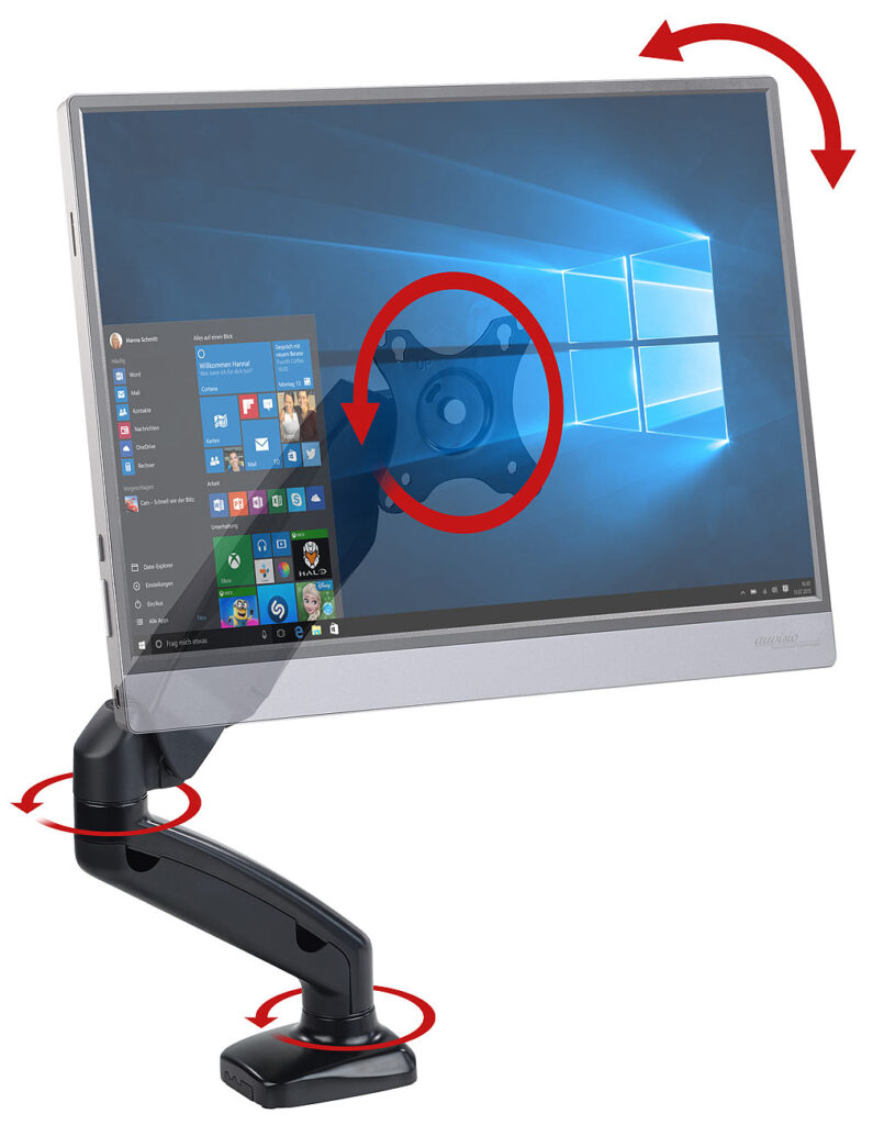 Gasfederter Monitor-Schwenkarm bis 81 cm / 32″, Pivot, VESA-kompatibel Gasfederter Monitor-Schwenkarm bis 81 cm / 32″, Pivot, VESA-kompatibel