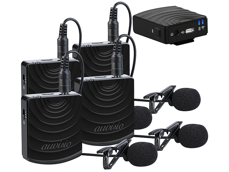 4er-Set Funkmikrofon mit Empfänger für 3,5-mm-Klinkenanschluss, 2,4 GHz, 25m 4er-Set Funkmikrofon mit Empfänger für 3,5-mm-Klinkenanschluss, 2,4 GHz, 25m