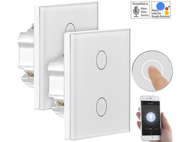 2er-Set Touch-Doppel-Lichttaster, kompatibel zu Alexa & Google Assitant 2er-Set Touch-Doppel-Lichttaster, kompatibel zu Alexa & Google Assitant