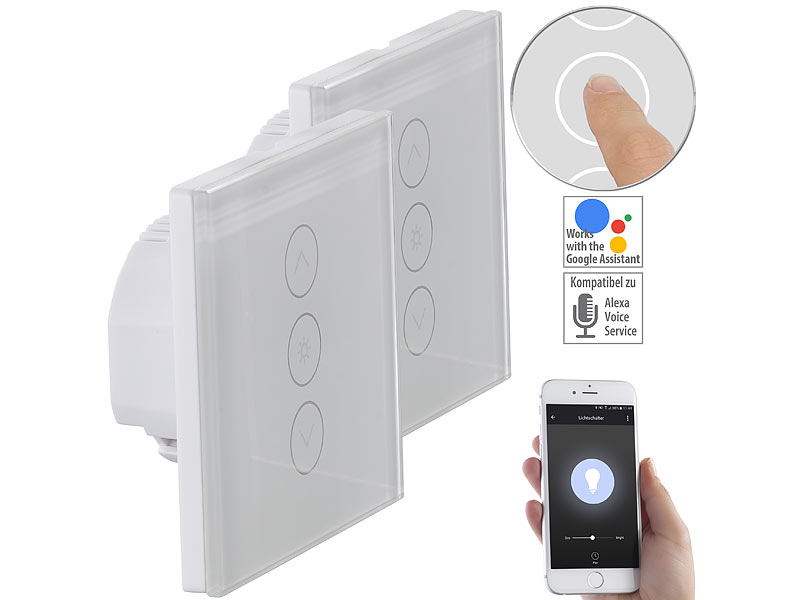 2er-Set Touch-Lichtschalter & Dimmer, für Alexa & Google Assistant