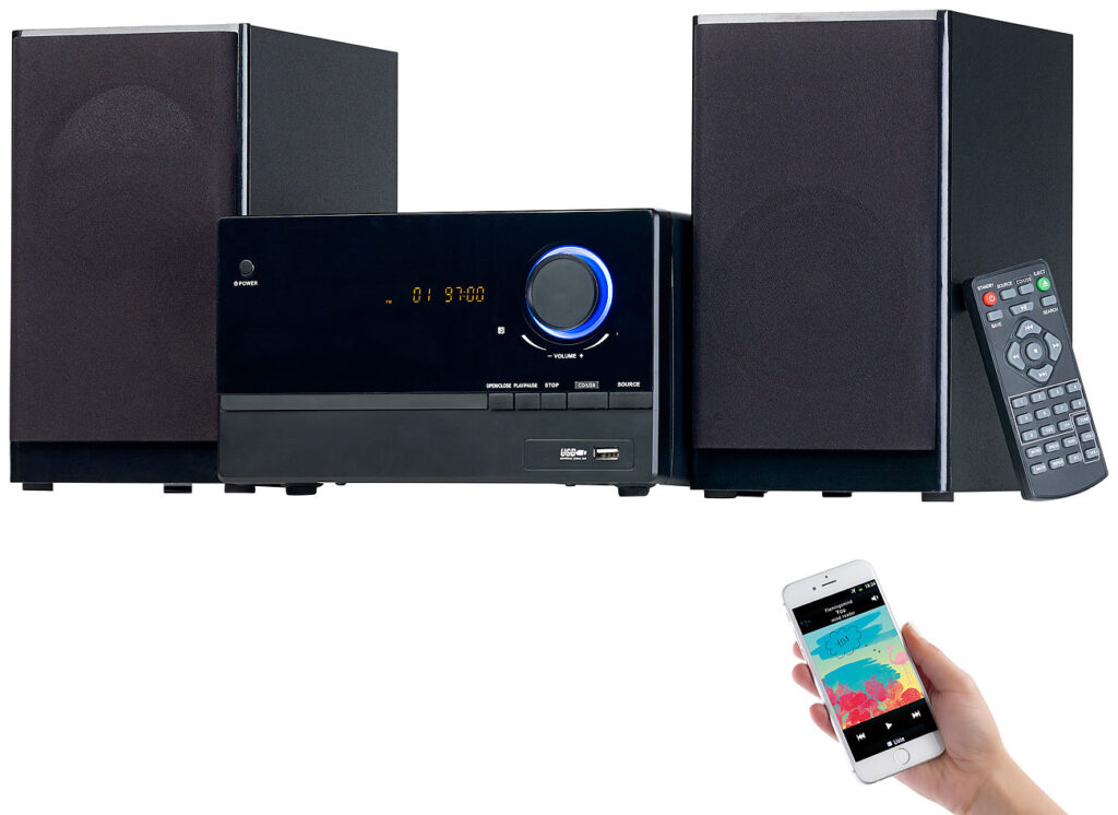 Micro-Stereoanlage, CD-Player, Radio, MP3-Player, Bluetooth, 60 Watt Micro-Stereoanlage, CD-Player, Radio, MP3-Player, Bluetooth, 60 Watt