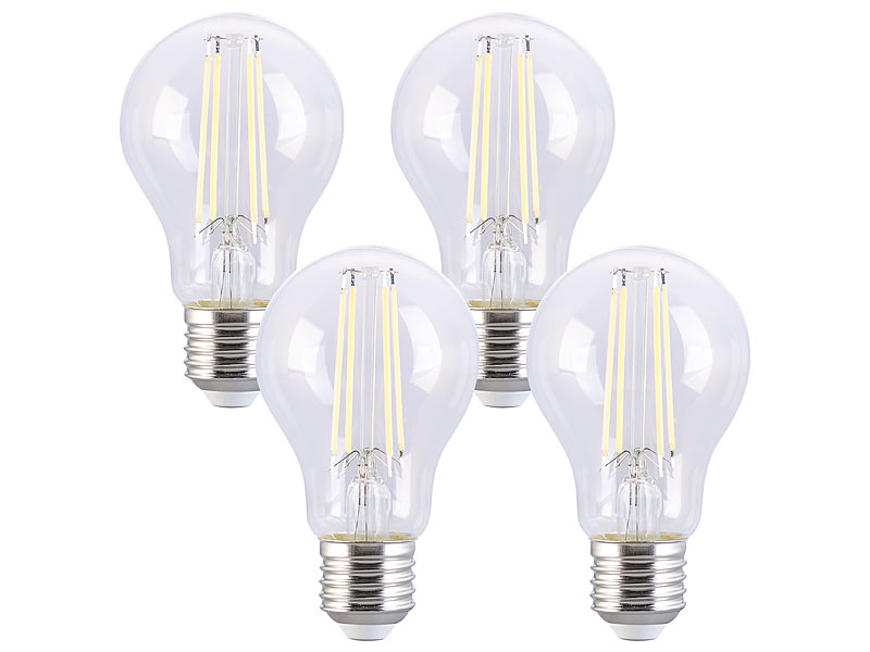 4er-Set LED-Filament-Lampen E27, 7 Watt, A60, 806 Lumen, 6000 K 4er-Set LED-Filament-Lampen E27, 7 Watt, A60, 806 Lumen, 6000 K