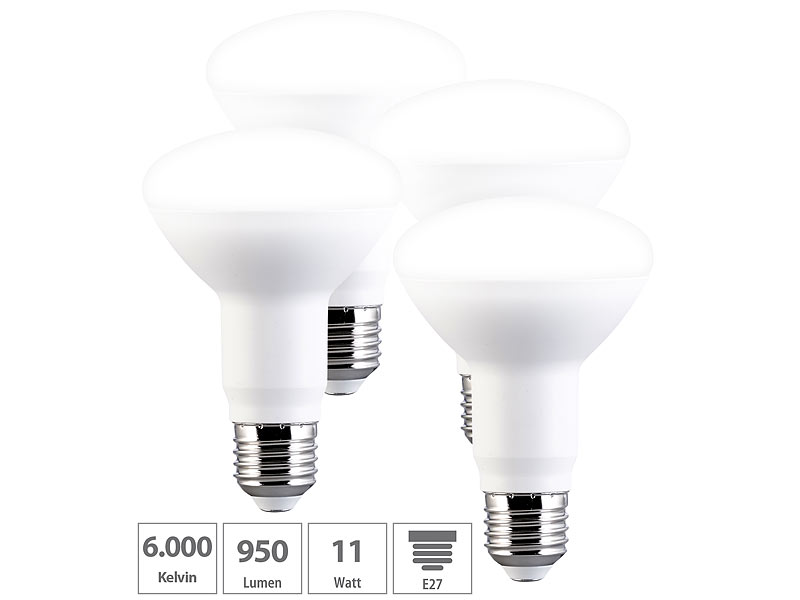 4er-Set LED-Lampen E27, 11 Watt, 950 Lumen, tageslichtweiss 6000 K 4er-Set LED-Lampen E27, 11 Watt, 950 Lumen, tageslichtweiss 6000 K