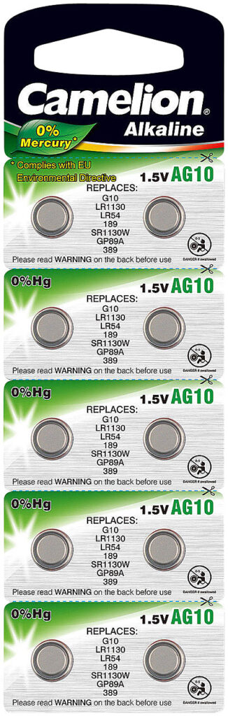 Knopfzelle AG10 / LR54 / LR1130 / LR1131, 1,5V, 10er-Blister Knopfzelle AG10 / LR54 / LR1130 / LR1131, 1,5V, 10er-Blister