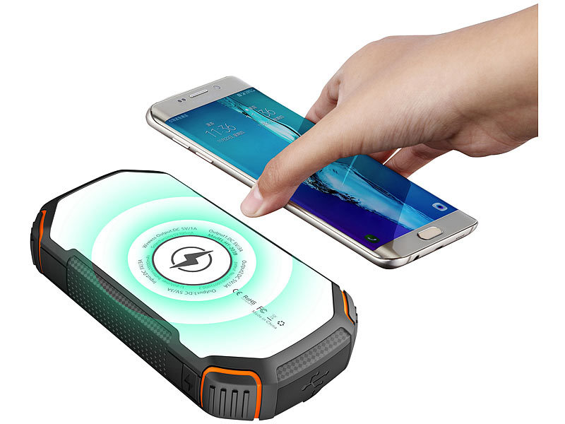 Solar-Powerbank mit 20 Ah, Qi-kompatibel, USB-C, 15 Watt, SOS-Licht, IP54 Solar-Powerbank mit 20 Ah, Qi-kompatibel, USB-C, 15 Watt, SOS-Licht, IP54