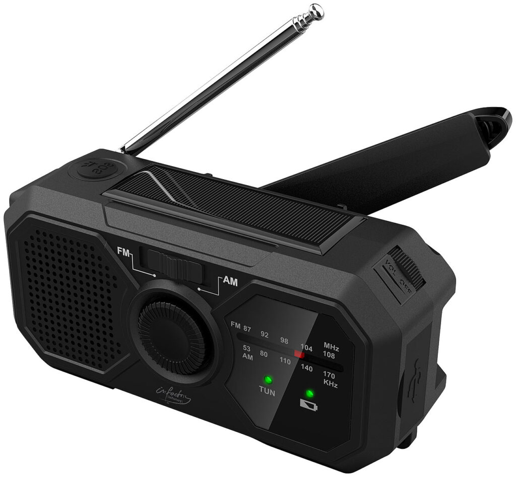 Solar- und Dynamo-Koffer-Radio mit LED-Licht, SOS, Powerbank-Funktion Solar- und Dynamo-Koffer-Radio mit LED-Licht, SOS, Powerbank-Funktion