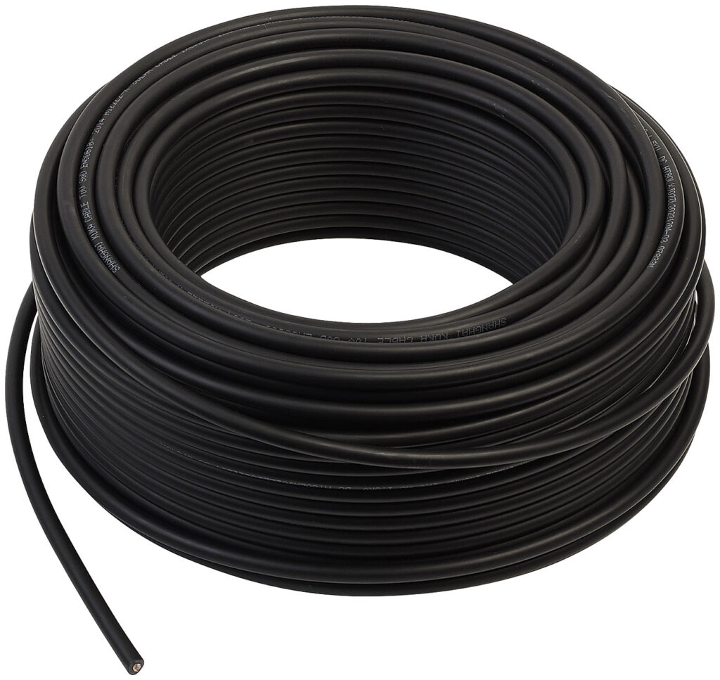 Solarkabel mit 1x 6 mm² (10 AWG), 50 m, IP68, bis 1.800 V, schwarz Solarkabel mit 1x 6 mm² (10 AWG), 50 m, IP68, bis 1.800 V, schwarz