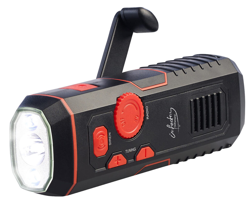 Dynamo-FM-Radio und Taschenlampe mit 120-dB-Sirene, USB-Ladefunktion Dynamo-FM-Radio und Taschenlampe mit 120-dB-Sirene, USB-Ladefunktion