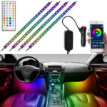 4er-Set Kfz-LED-RGB-Streifen mit Fernbedienung, Bluetooth, App